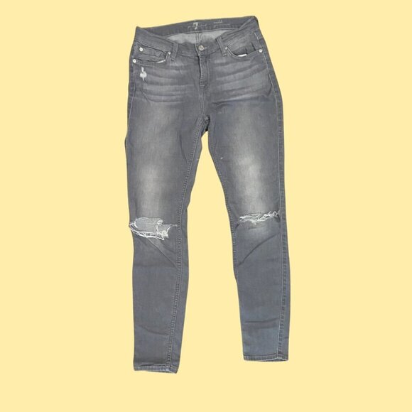 🔥 For All Mankind Ankle Skinny Distressed Grey Jeans – Size 26 - Picture 4 of 10